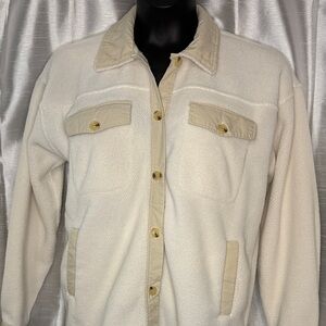 Thread & Supply Shacket Ivory Button Up Fleece Cozy Oversized Elbow Patch M